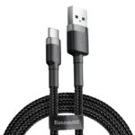 (1425) Kabelis USB2.0 A kištukas - USB C kištukas, 0.5m QC3.0 su nailoniniu šarvu Cafule juodas/pilkas BASEUS