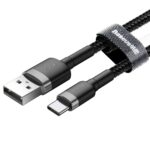 (1425) Kabelis USB2.0 A kištukas - USB C kištukas, 0.5m QC3.0 su nailoniniu šarvu Cafule juodas/pilkas BASEUS - Image 4
