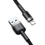 (1414) Kabelis USB2.0 A kištukas - IP Lightning kištukas 3.0m QC3.0 su nailoniniu šarvu Cafule pilkas/juodas BASEUS