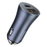 (1443) Automobilinis įkroviklis 40W 12-24V USB + USB-C QC4+ PD3.0 SCP FCP AFC, pilkas - Image 3