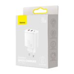 (1451) Sieninis įkroviklis 30W 2xUSB + USB-C QC3.0 PD3.0, baltas - Image 9