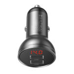 (1438) Automobilinis įkroviklis 24W 12-24V 2xUSB 4.8A su LED indikacija, pilkas