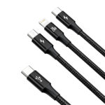 (1421) Kabelis USB C kištukas ir 3 kištukai (USB C (iki 15W), micro USB (iki 10W), lightning (iki 20W)) 1.5m juodas Rapid BASEUS