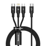 (1421) Kabelis USB C kištukas ir 3 kištukai (USB C (iki 15W), micro USB (iki 10W), lightning (iki 20W)) 1.5m juodas Rapid BASEUS - Image 3