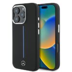 Mercedes case for iPhone 16 Pro Max Hardcase Silicone Blue Stripe MagSafe black