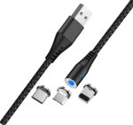 Maxlife MXUC-02 magnetic cable USB - Lightning + USB-C + microUSB 1,0 m 2A black nylon - Image 7