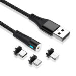 Maxlife MXUC-02 magnetic cable USB - Lightning + USB-C + microUSB 1,0 m 2A black nylon - Image 6