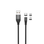 Maxlife MXUC-02 magnetic cable USB - Lightning + USB-C + microUSB 1,0 m 2A black nylon - Image 4