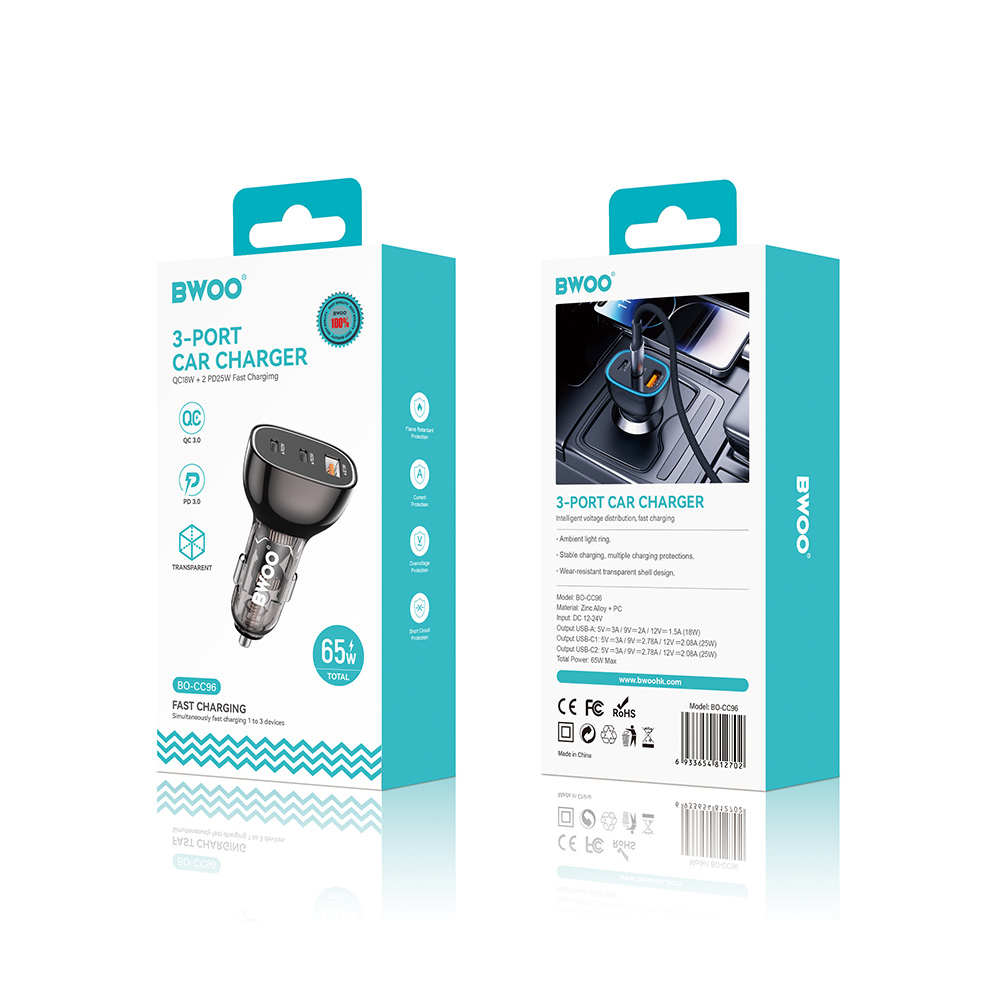 434495_oryg BWOO PD car charger 2x USB-C port + USB-A 68W black - Image 5