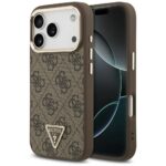 Guess Case Magsafe 4G PU Leather Case With Triangle Logo And Gold Metal Camera Frame For iPhone 17 Pro Black