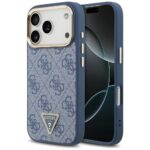 Guess Case Magsafe 4G PU Leather Case With Triangle Logo And Gold Metal Camera Frame For iPhone 17 Pro Blue