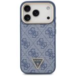 Guess Case Magsafe 4G PU Leather Case With Triangle Logo And Gold Metal Camera Frame For iPhone 17 Pro Blue - Image 4