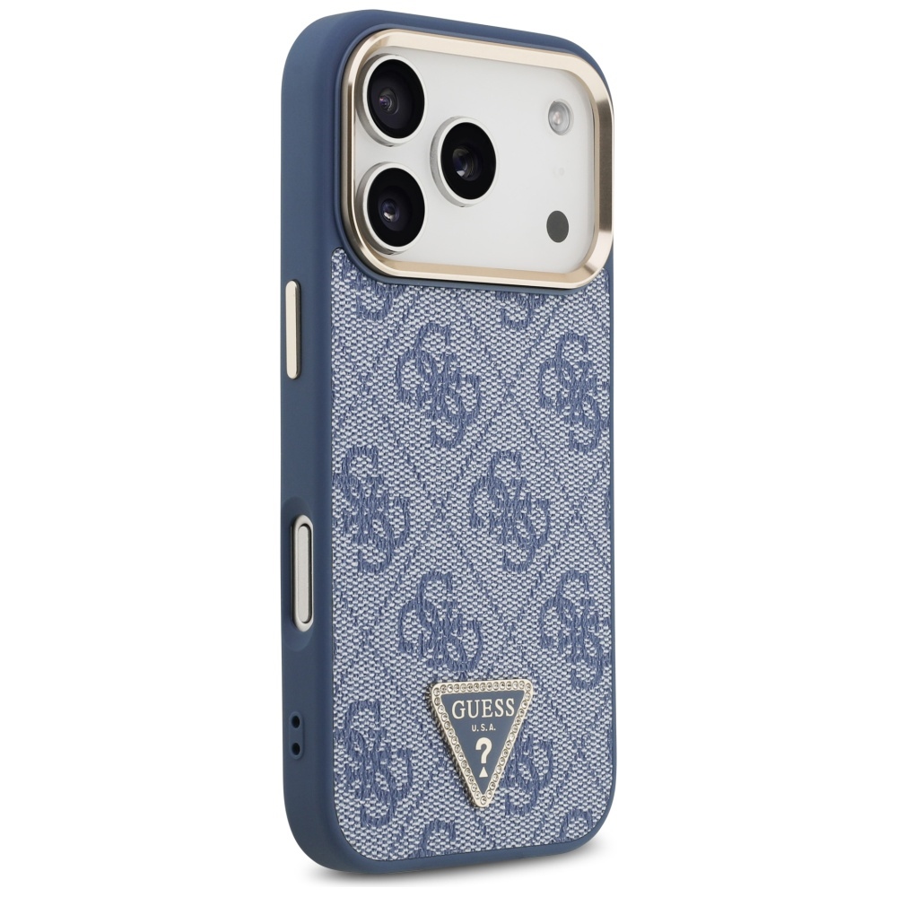 473406_oryg Guess Case Magsafe 4G PU Leather Case With Triangle Logo And Gold Metal Camera Frame For iPhone 17 Pro Blue - Image 5