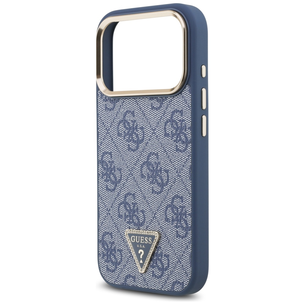 473408_oryg Guess Case Magsafe 4G PU Leather Case With Triangle Logo And Gold Metal Camera Frame For iPhone 17 Pro Blue - Image 7