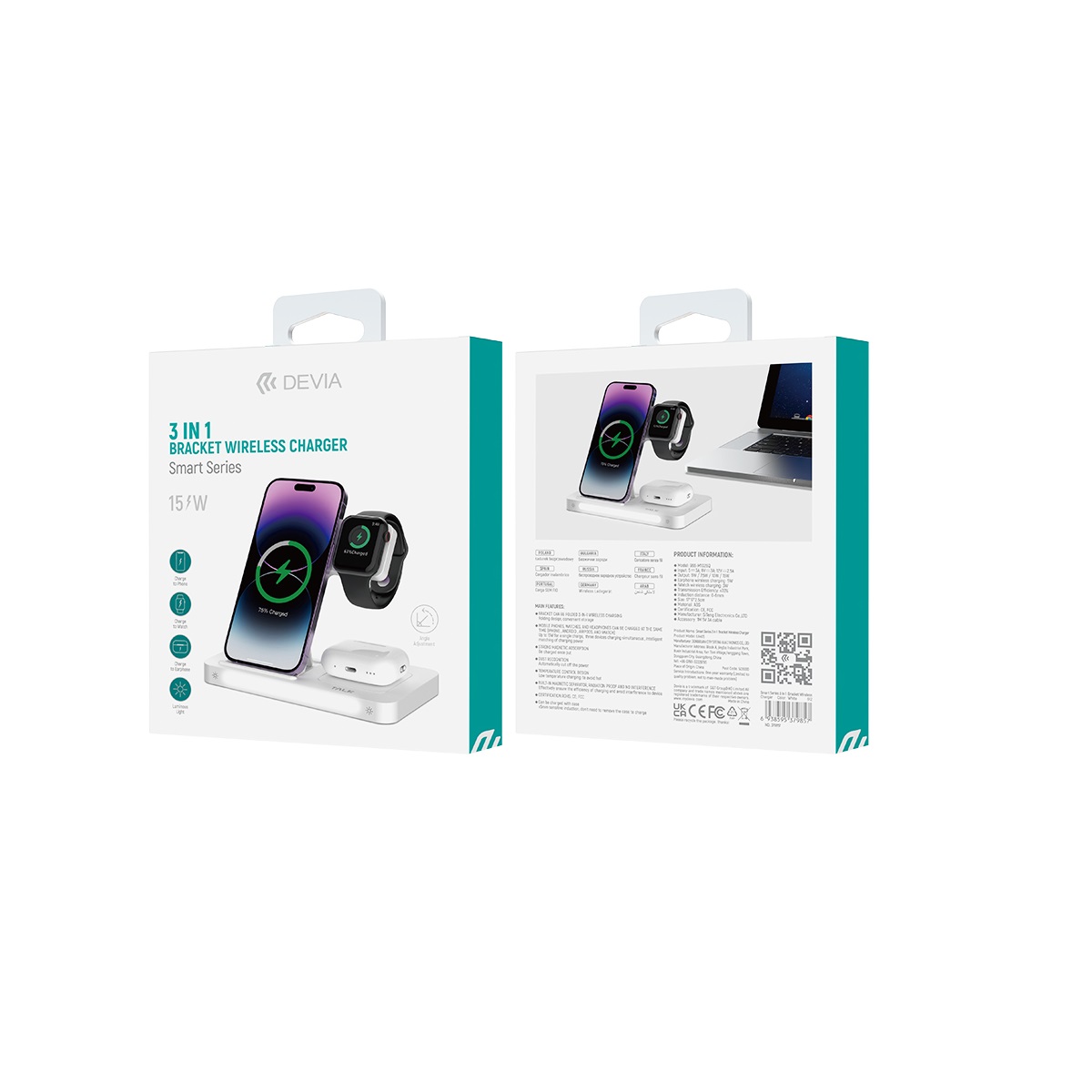 370226_oryg Devia wireless charger 3in1 Smart 15W white with lamp - Image 3