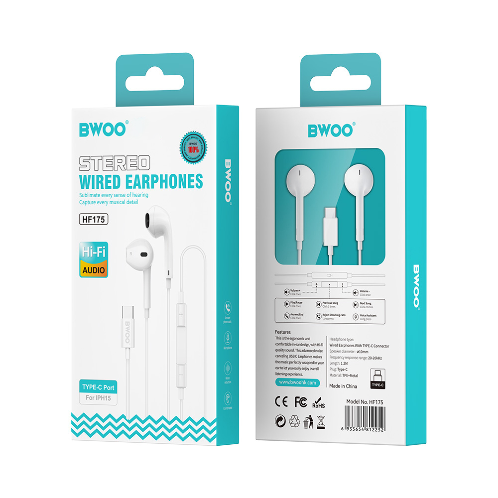 391861_oryg BWOO wired earphones HF175 USB-C digital interface white - Image 13